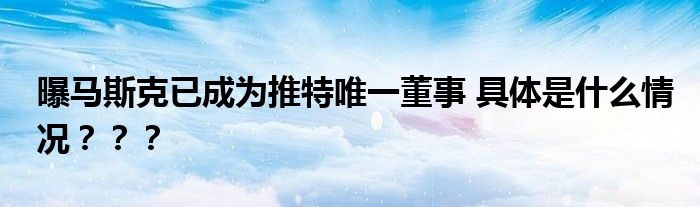 曝马斯克已成为推特唯一董事 具体是什么情况？？？