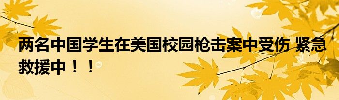 两名中国学生在美国校园枪击案中受伤 紧急救援中！！