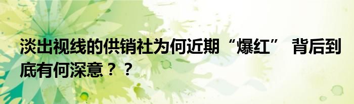 淡出视线的供销社为何近期“爆红” 背后到底有何深意？？
