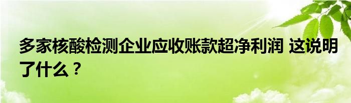 多家核酸检测企业应收账款超净利润 这说明了什么？
