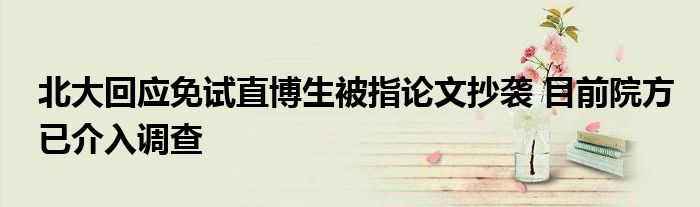北大回应免试直博生被指论文抄袭 目前院方已介入调查