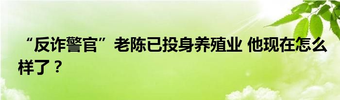 “反诈警官”老陈已投身养殖业 他现在怎么样了？