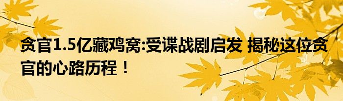贪官1.5亿藏鸡窝:受谍战剧启发 揭秘这位贪官的心路历程！