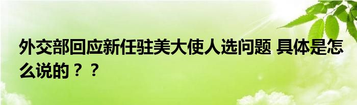 外交部回应新任驻美大使人选问题 具体是怎么说的？？