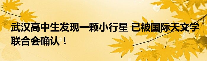 武汉高中生发现一颗小行星 已被国际天文学联合会确认！