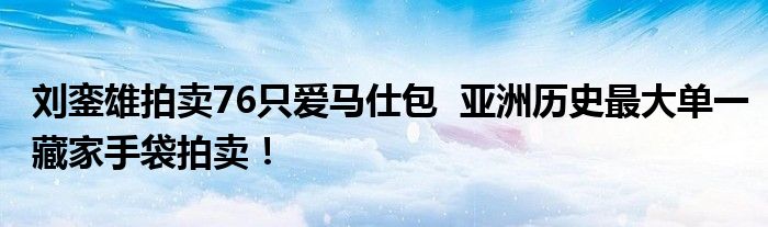 刘銮雄拍卖76只爱马仕包  亚洲历史最大单一藏家手袋拍卖！