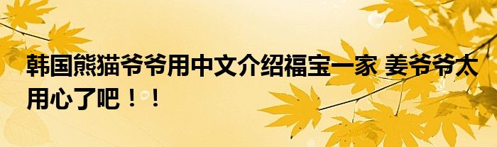 韩国熊猫爷爷用中文介绍福宝一家 姜爷爷太用心了吧！！