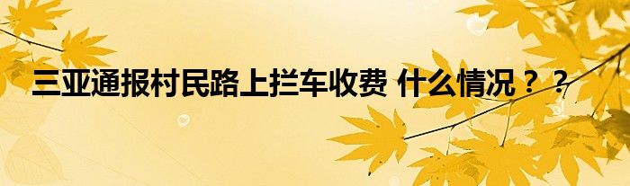 三亚通报村民路上拦车收费 什么情况？？