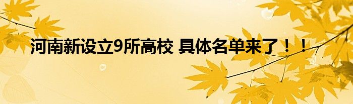 河南新设立9所高校 具体名单来了！！