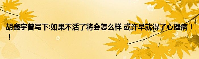 胡鑫宇曾写下:如果不活了将会怎么样 或许早就得了心理病！！