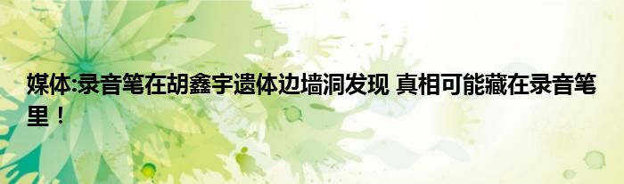 媒体:录音笔在胡鑫宇遗体边墙洞发现 真相可能藏在录音笔里！