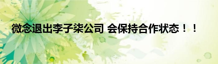 微念退出李子柒公司 会保持合作状态！！
