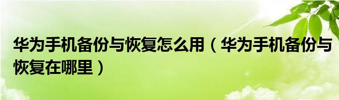 华为手机备份与恢复怎么用（华为手机备份与恢复在哪里）