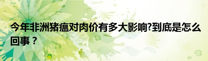 今年非洲猪瘟对肉价有多大影响?到底是怎么回事？