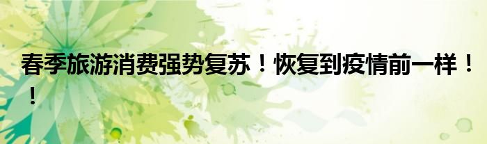  春季旅游消费强势复苏！恢复到疫情前一样！！