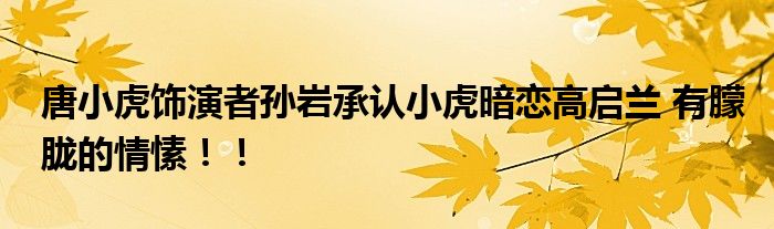 唐小虎饰演者孙岩承认小虎暗恋高启兰 有朦胧的情愫！！