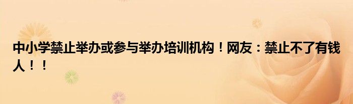 中小学禁止举办或参与举办培训机构！网友：禁止不了有钱人！！