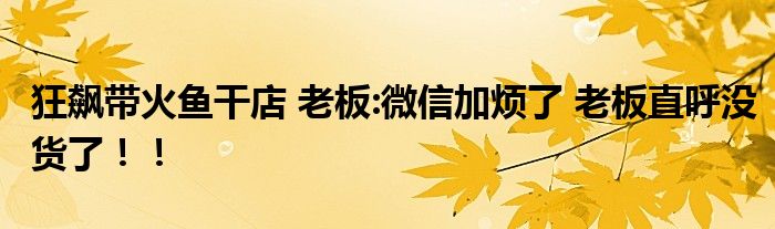 狂飙带火鱼干店 老板:微信加烦了 老板直呼没货了！！
