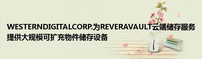 WESTERNDIGITALCORP.为REVERAVAULT云端储存服务提供大规模可扩充物件储存设备
