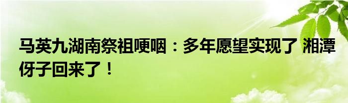 马英九湖南祭祖哽咽：多年愿望实现了 湘潭伢子回来了！