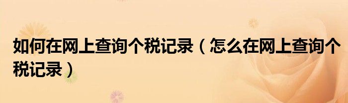 如何在网上查询个税记录（怎么在网上查询个税记录）