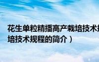 花生单粒精播高产栽培技术规程（关于花生单粒精播高产栽培技术规程的简介）