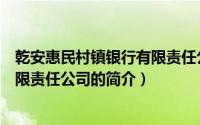 乾安惠民村镇银行有限责任公司（关于乾安惠民村镇银行有限责任公司的简介）