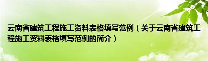 云南省建筑工程施工资料表格填写范例（关于云南省建筑工程施工资料表格填写范例的简介）