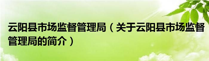 云阳县市场监督管理局（关于云阳县市场监督管理局的简介）