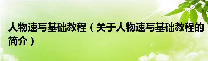 人物速写基础教程（关于人物速写基础教程的简介）