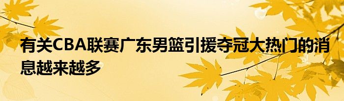 有关CBA联赛广东男篮引援夺冠大热门的消息越来越多