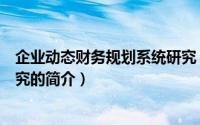 企业动态财务规划系统研究（关于企业动态财务规划系统研究的简介）