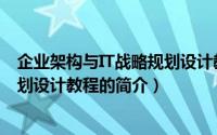 企业架构与IT战略规划设计教程（关于企业架构与IT战略规划设计教程的简介）