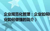 企业规范化管理：企业如何做强（关于企业规范化管理：企业如何做强的简介）