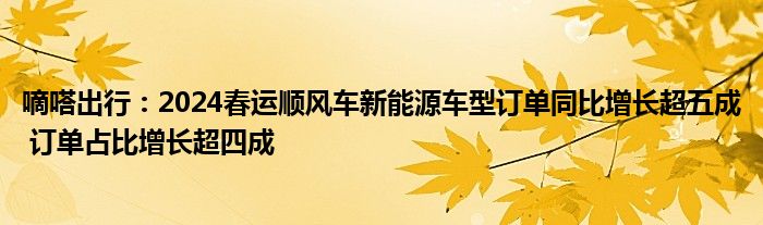 嘀嗒出行：2024春运顺风车新能源车型订单同比增长超五成 订单占比增长超四成
