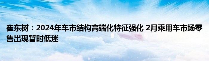 崔东树：2024年车市结构高端化特征强化 2月乘用车市场零售出现暂时低迷
