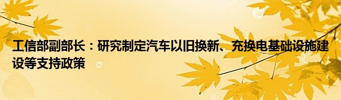 工信部副部长：研究制定汽车以旧换新、充换电基础设施建设等支持政策