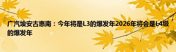广汽埃安古惠南：今年将是L3的爆发年2026年将会是L4级的爆发年