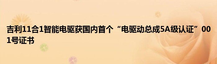 吉利11合1智能电驱获国内首个“电驱动总成5A级认证”001号证书