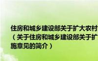 住房和城乡建设部关于扩大农村危房改造试点建筑节能示范的实施意见（关于住房和城乡建设部关于扩大农村危房改造试点建筑节能示范的实施意见的简介）