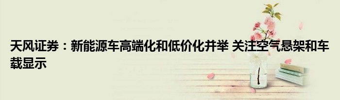 天风证券：新能源车高端化和低价化并举 关注空气悬架和车载显示