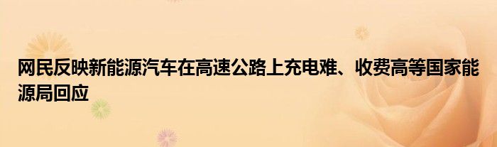 网民反映新能源汽车在高速公路上充电难、收费高等国家能源局回应