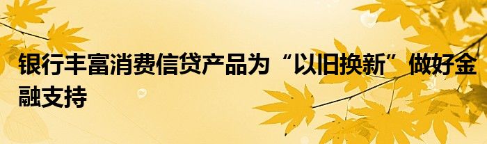银行丰富消费信贷产品为“以旧换新”做好金融支持