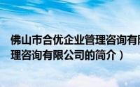 佛山市合优企业管理咨询有限公司（关于佛山市合优企业管理咨询有限公司的简介）