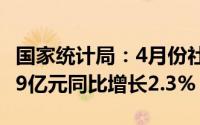国家统计局：4月份社会消费品零售总额35699亿元同比增长2.3%
