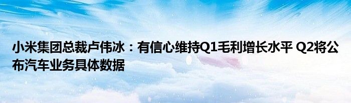 小米集团总裁卢伟冰：有信心维持Q1毛利增长水平 Q2将公布汽车业务具体数据