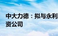 中大力德：拟与永利股份共同出资2亿设立合资公司
