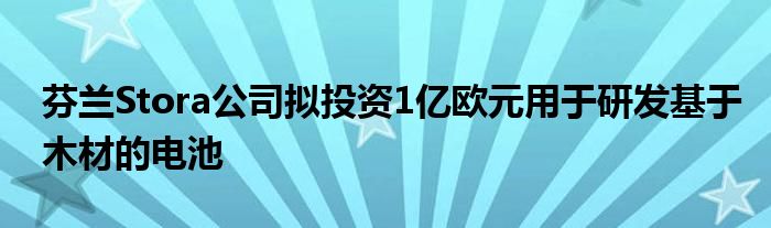 芬兰Stora公司拟投资1亿欧元用于研发基于木材的电池