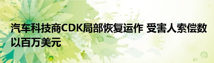 汽车科技商CDK局部恢复运作 受害人索偿数以百万美元