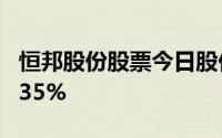 恒邦股份股票今日股价：6月25日收盘上涨0 35%